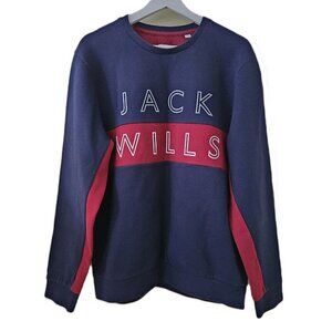 Jack Wills Sweatshirt Mens XL Navy Red Spellout Logo Front Crewneck LS Preppy